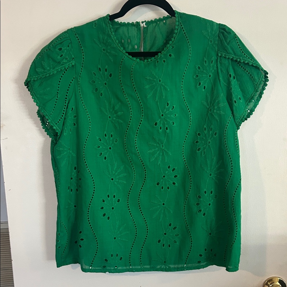 SHEIN Vibrant Green Eyelet Blouse